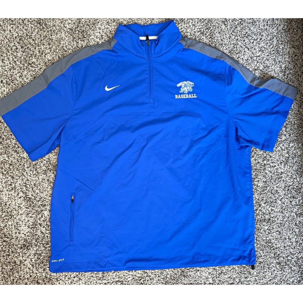 Nike Dri-FIT Baseball 1/2 Zip Pullover Blue Gray Short Sleeve XXL